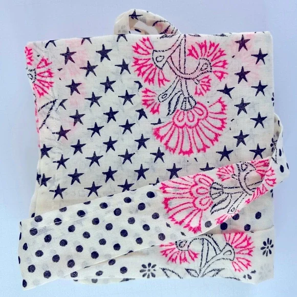 Free People Cream Black Pink Beach Tote Hobo Bag - Picture 7 of 10